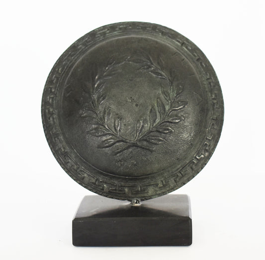 Ancient Greek Kotinos Shield - Olive Wreath, Symbol of Winners - Marble Base - Museum Replica - pure Bronze Sculpture