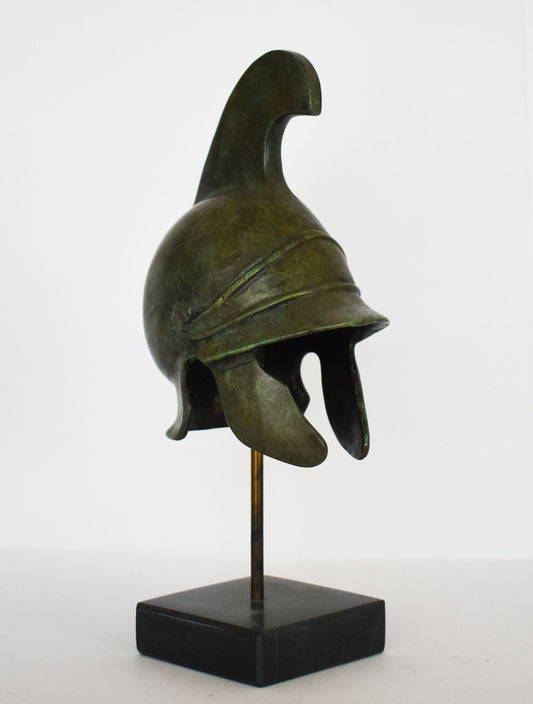Ancient Greek Helmet from Pella in Macedonia - Marble Base  - Museum Reproduction - pure bronze  statue