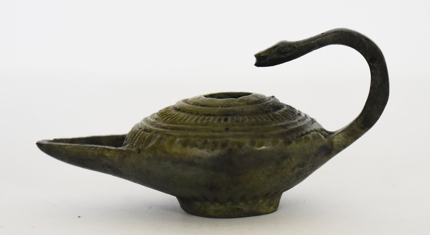 Bronze oil lamp - Octopus Design with Snake - Ancient Greek Reproduction - Miniature - Pure Bronze Sculpture