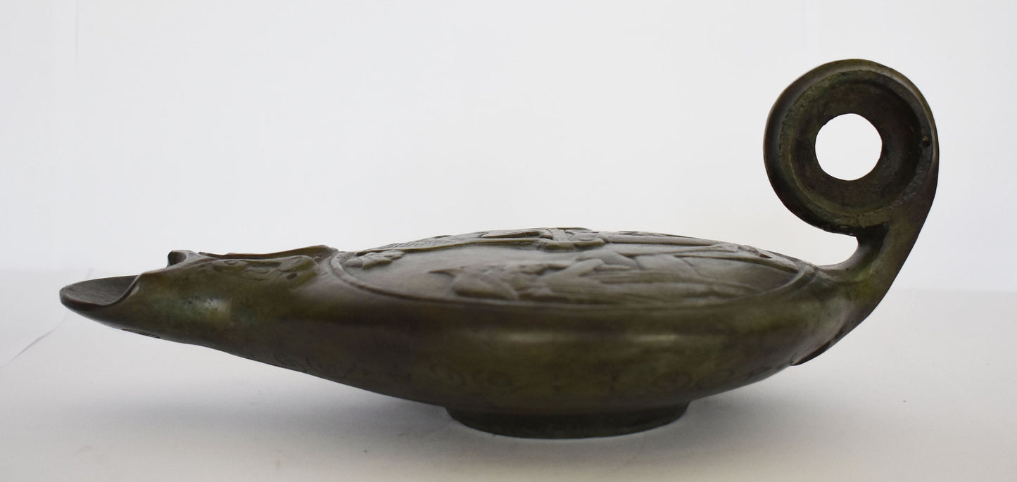Bronze oil lamp - Oedipus and the Sphinx Design - Ancient Greek Reproduction - Pure Bronze Sculpture