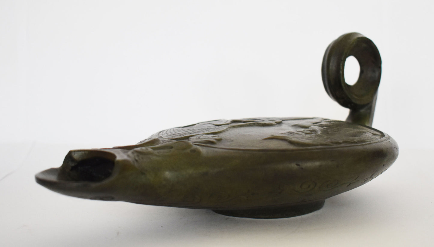 Bronze oil lamp - Oedipus and the Sphinx Design - Ancient Greek Reproduction - Pure Bronze Sculpture