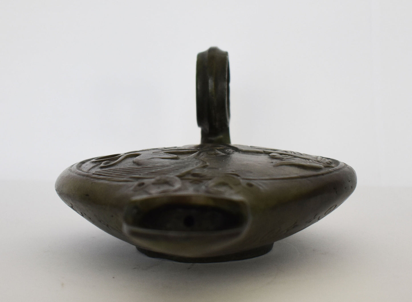 Bronze oil lamp - Oedipus and the Sphinx Design - Ancient Greek Reproduction - Pure Bronze Sculpture