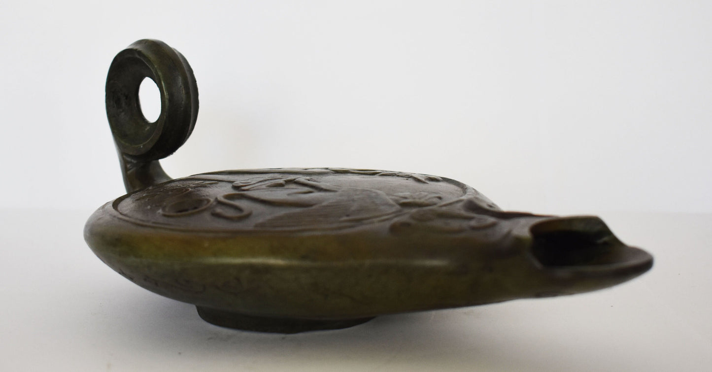 Bronze oil lamp - Oedipus and the Sphinx Design - Ancient Greek Reproduction - Pure Bronze Sculpture
