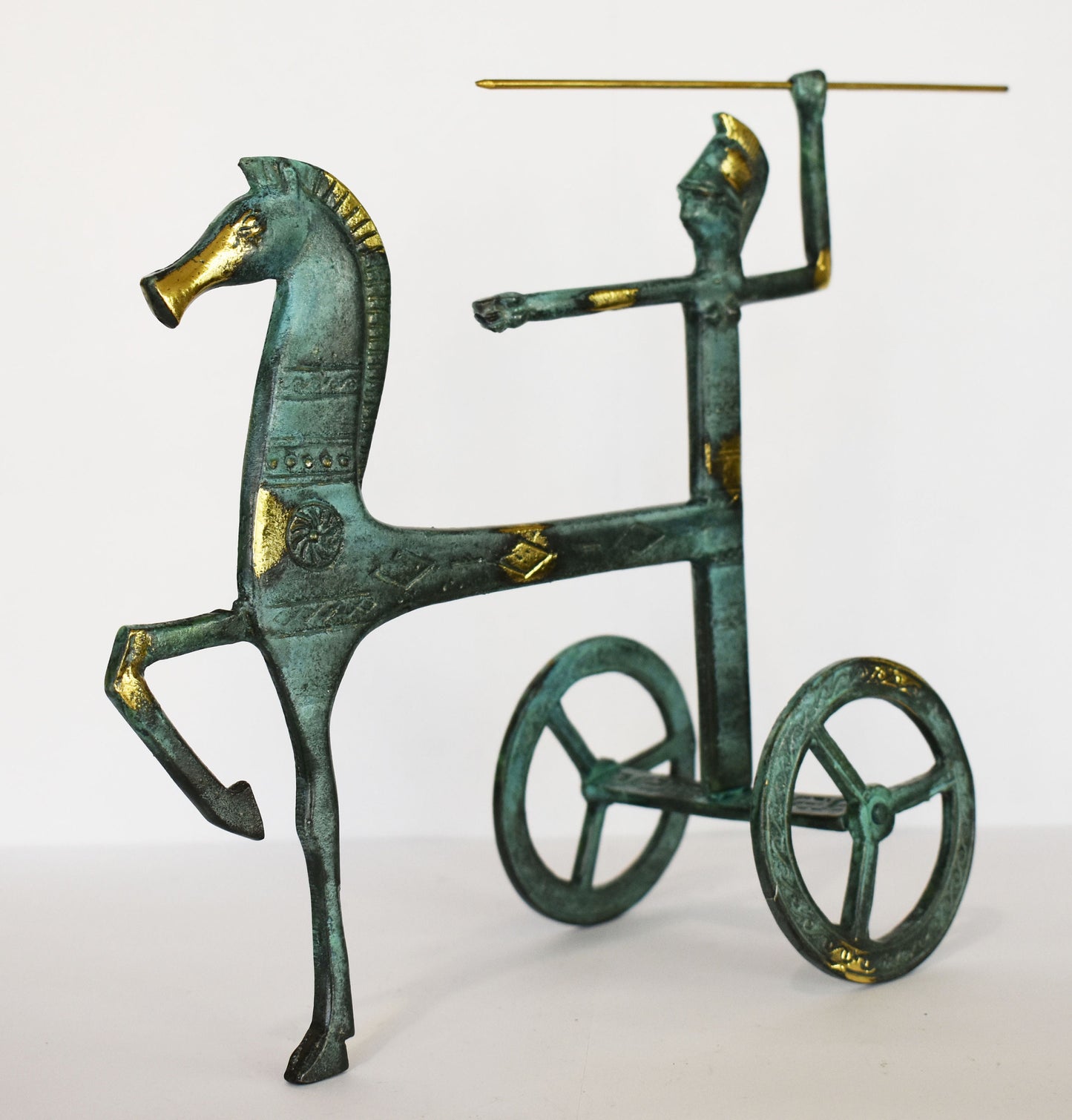 Athena Minerva with Spear on Chariot - Greek Roman Goddess of Wisdom, Handicraft and Warfare - pure bronze statue