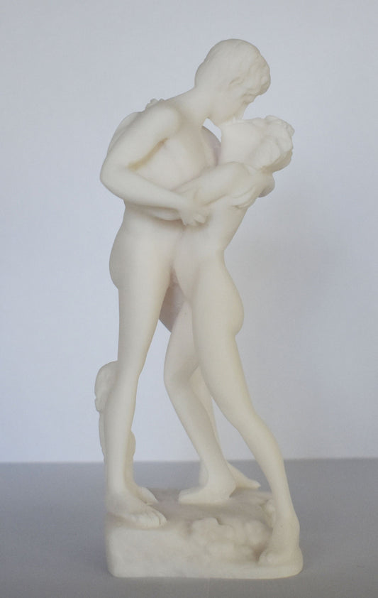 Nude Couple Sculpture - First Kiss - Hug, Love, Passion - Anniversary - Marriage - Man and Woman - Alabaster Statue