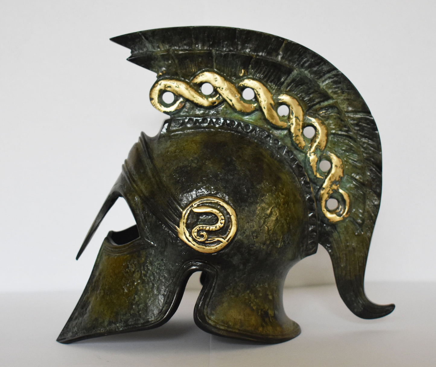Ancient Greek Spartan Corinthian Helmet - Eternity Symbol - pure bronze statue