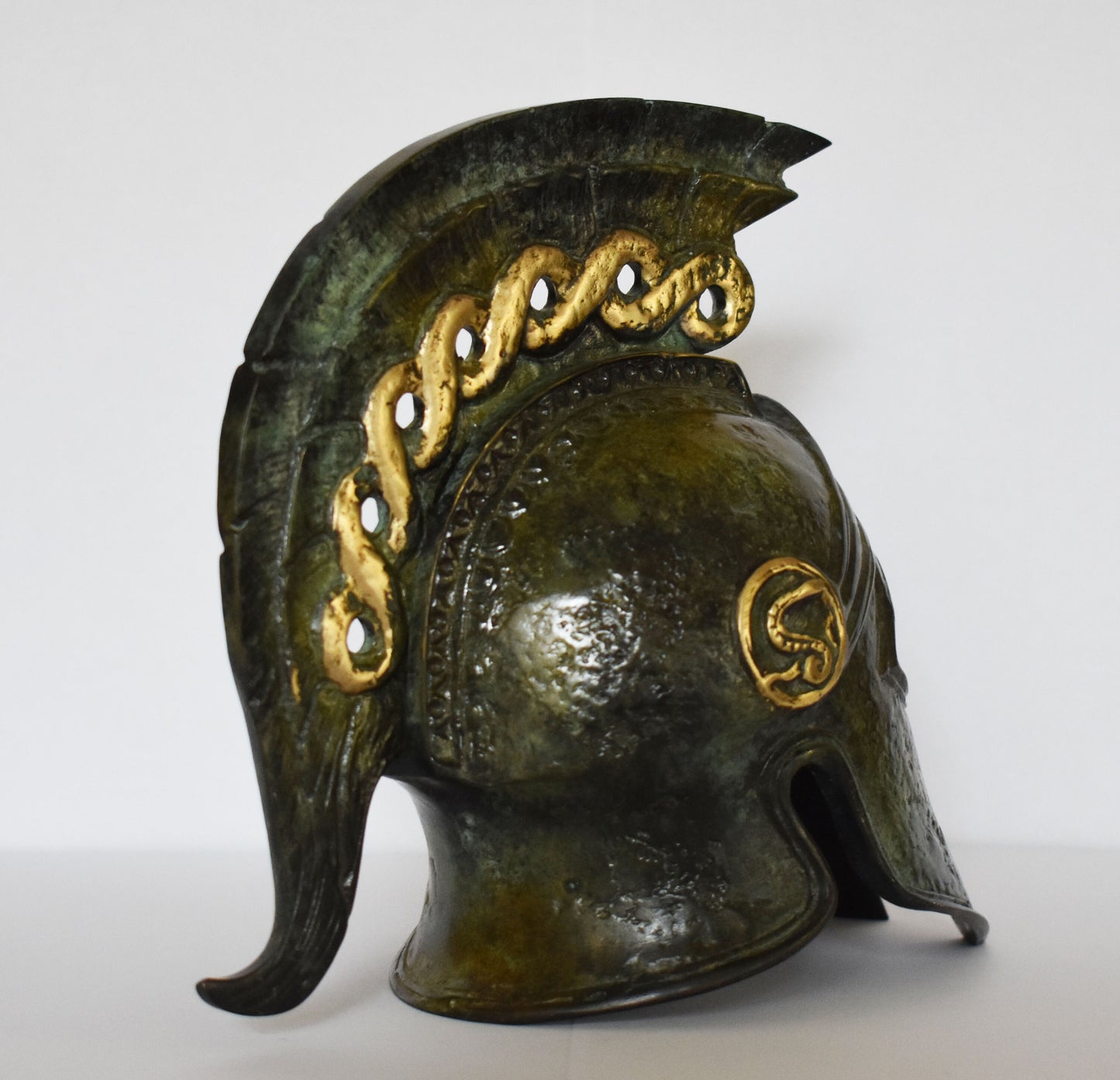 Ancient Greek Spartan Corinthian Helmet - Eternity Symbol - pure bronze statue