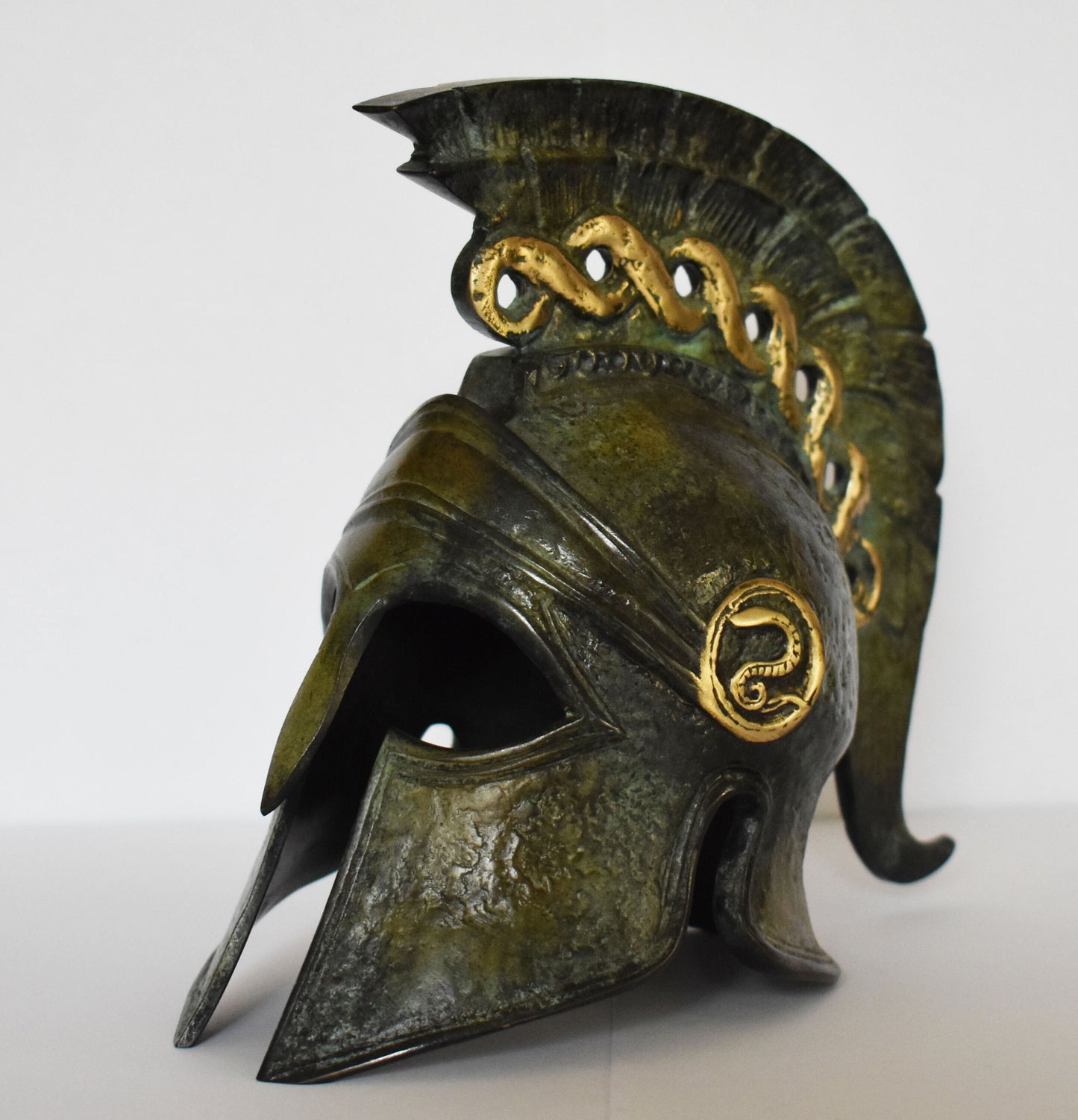 Ancient Greek Spartan Corinthian Helmet - Eternity Symbol - pure bronze statue