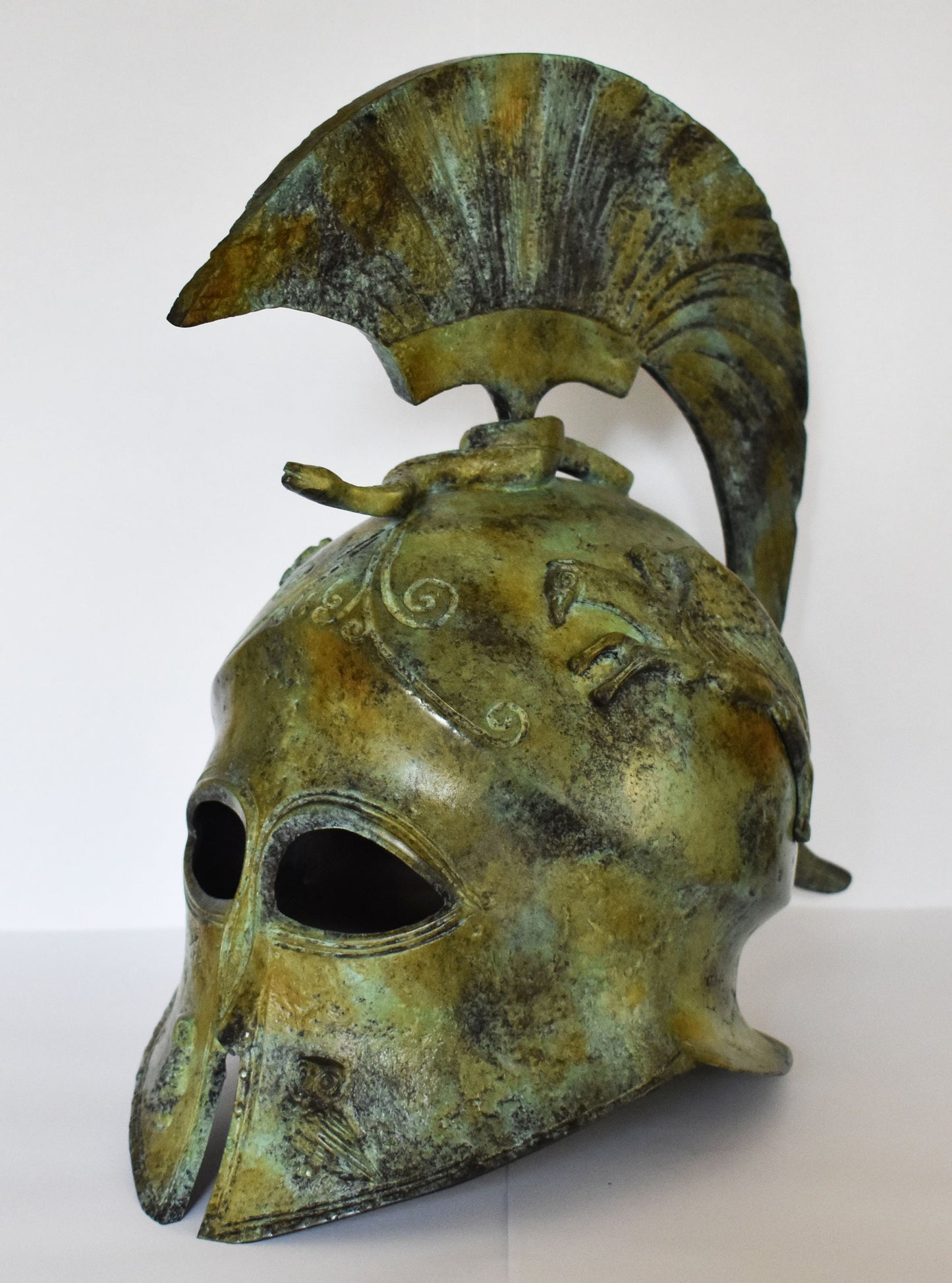 Ancient Greek Spartan Corinthian Helmet - Pure Bronze Statue