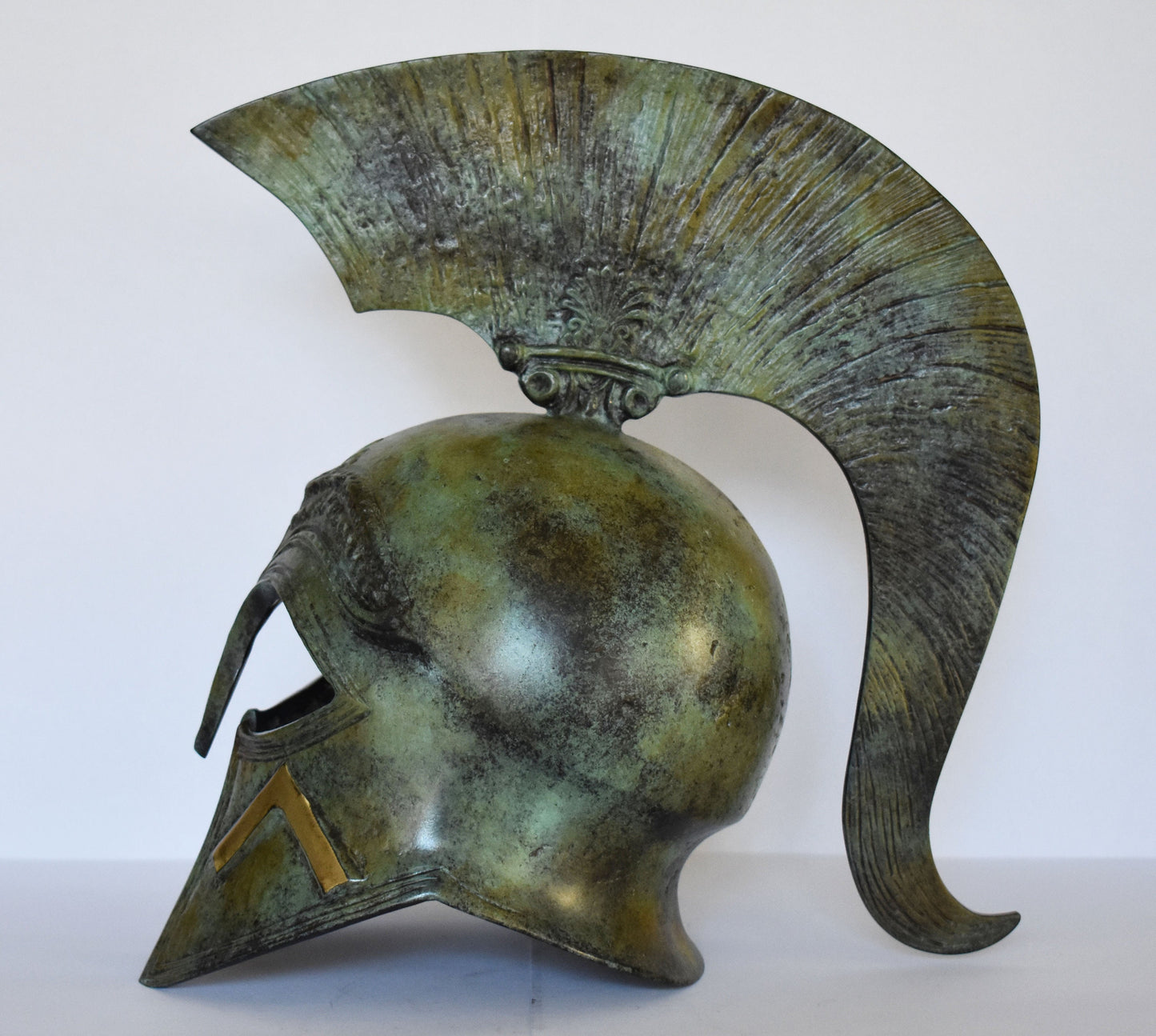 Ancient Greek Spartan Helmet - Λ Symbol - Museum Reproduction - Pure Bronze Statue