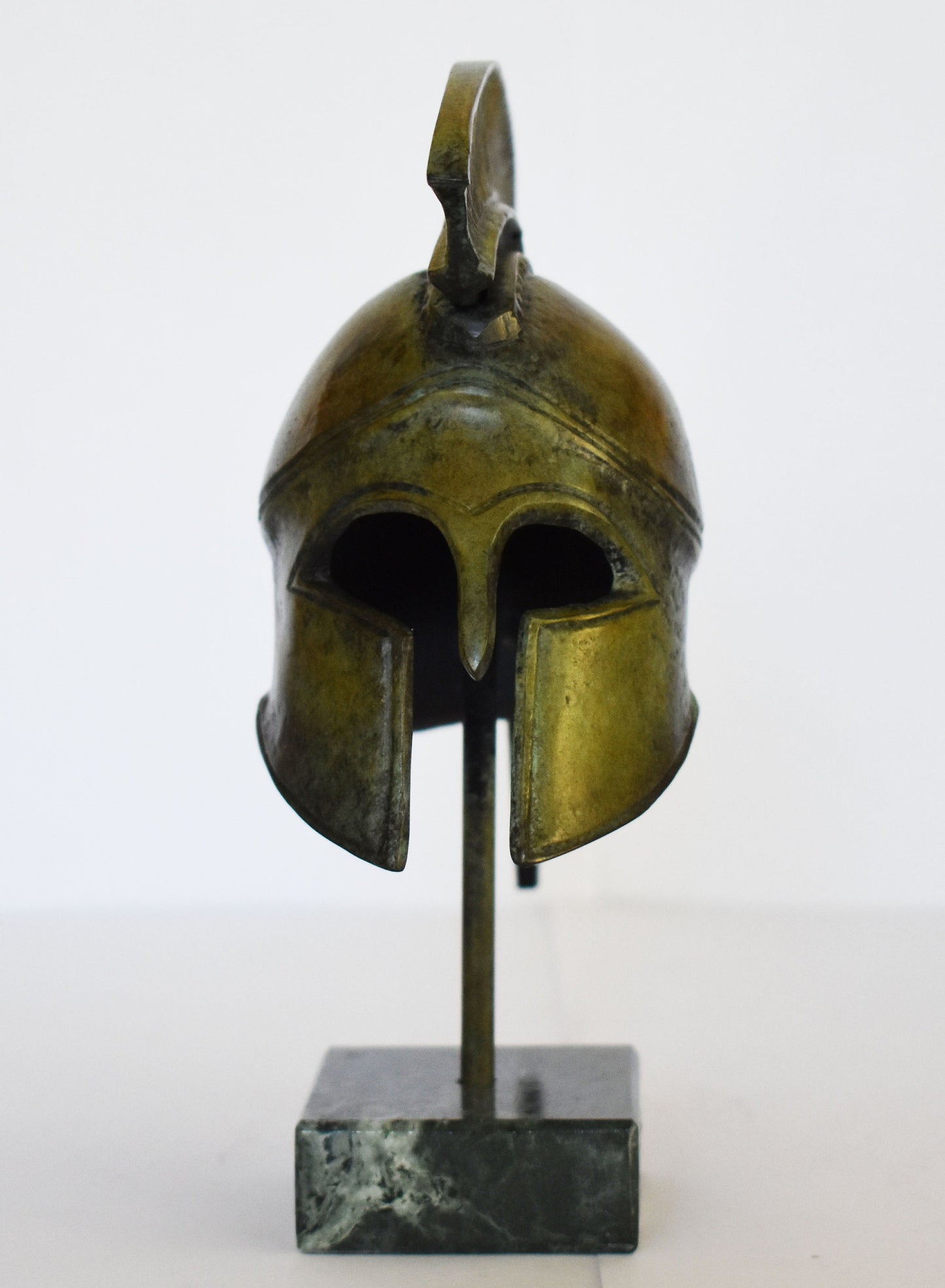 Ancient Greek Spartan Corinthian Helmet - Classic Period - Marble Base  - Handmade - Museum Reproduction - Pure Bronze Statue