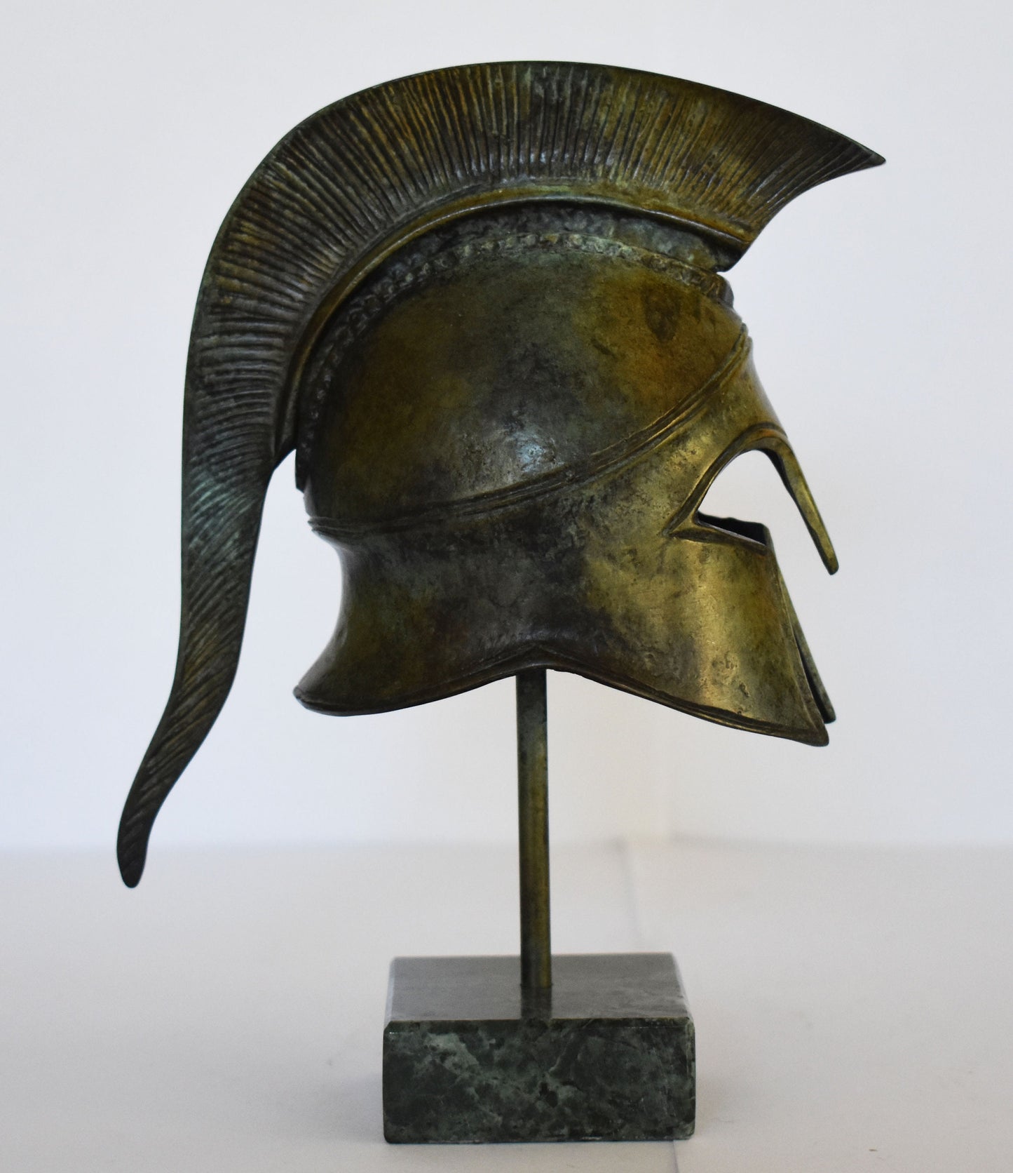 Ancient Greek Spartan Corinthian Helmet - Classic Period - Marble Base  - Handmade - Museum Reproduction - Pure Bronze Statue