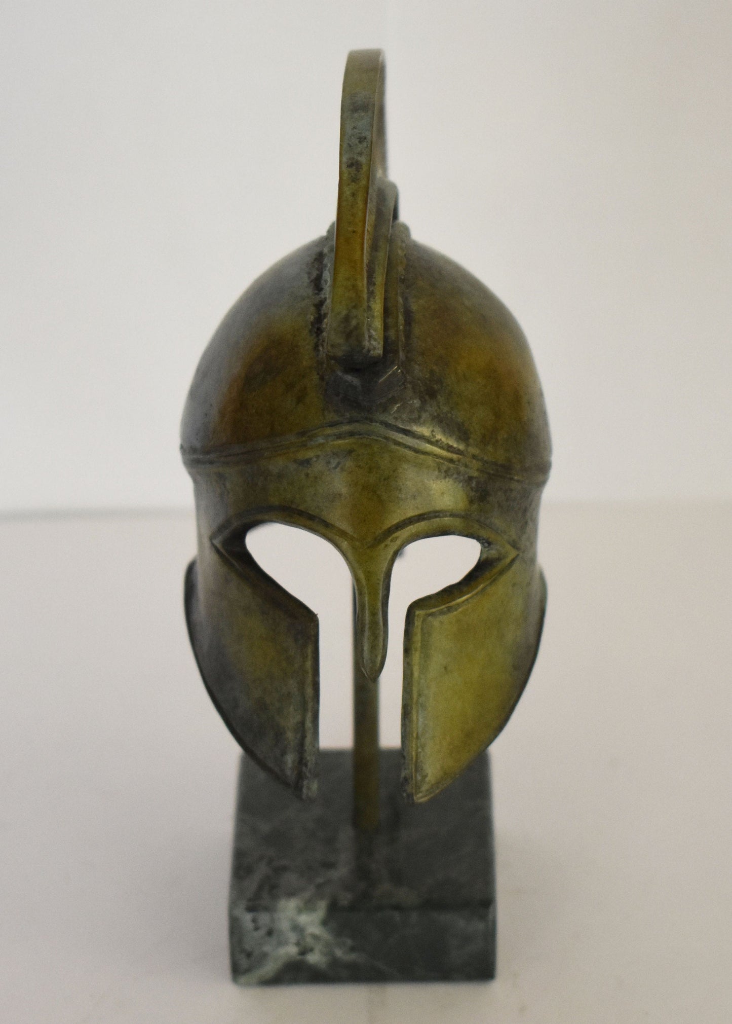Ancient Greek Spartan Corinthian Helmet - Classic Period - Marble Base - Handmade - Museum Reproduction - Pure Bronze Statue