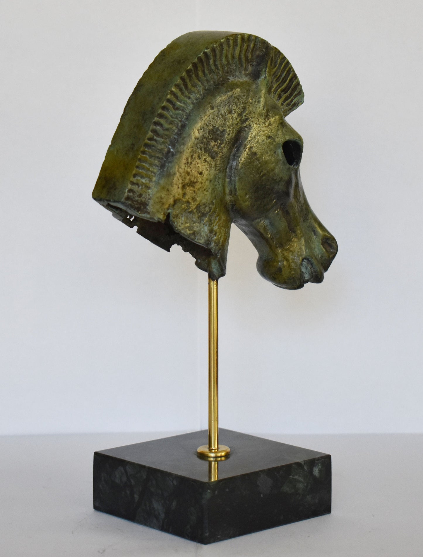 Ancient Greek Horse Head - Pure Bronze Sculpture - Symbol of Wealth and Prosperity - Marble Base - Museum Replica