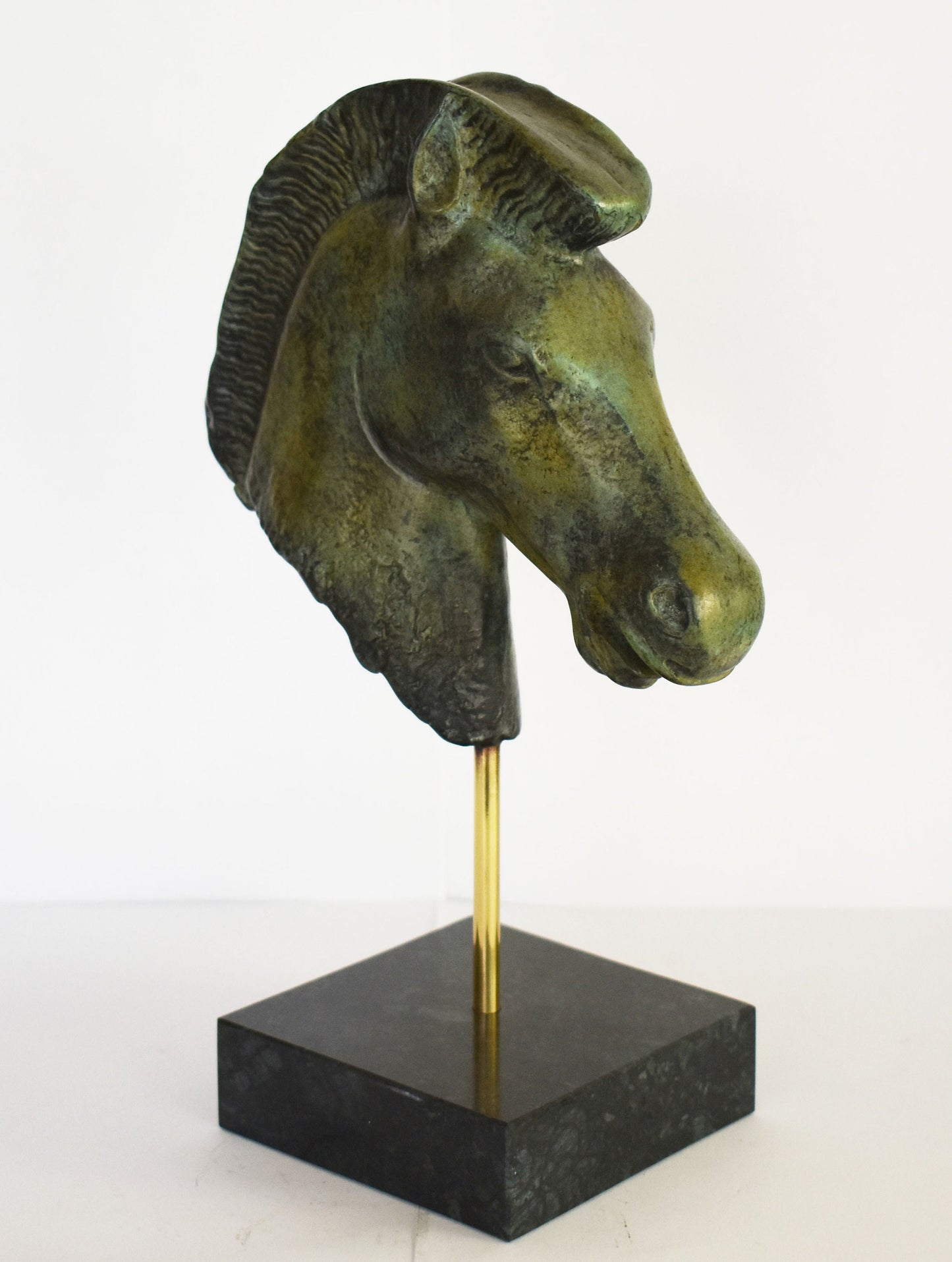 Ancient Greek Horse Head - Pure Bronze Sculpture - Symbol of Wealth and Prosperity - Marble Base - Museum Reproduction
