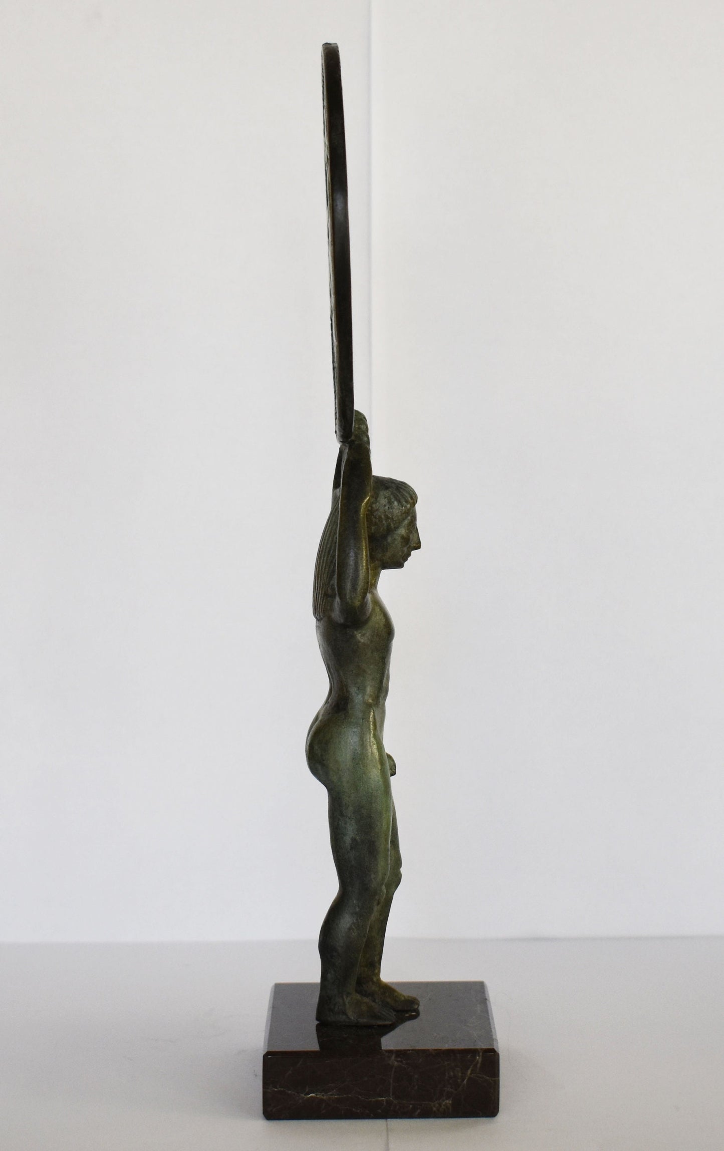 Ancient Greek Mirror - Male Figure and Couple in Love - Museum Replica - Marble Base - Pure Bronze Sculpture