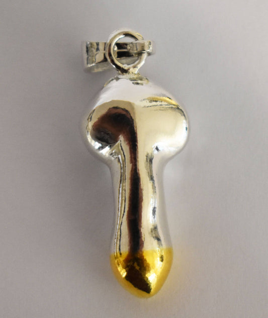 Ancient Greek Phallus - Symbol of Good Fortune, Protected People and Sent Away Evil - Gold Plated Pendant - 925 Sterling Silver