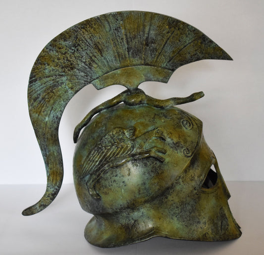 Ancient Greek Spartan Corinthian Helmet - Pure Bronze Statue