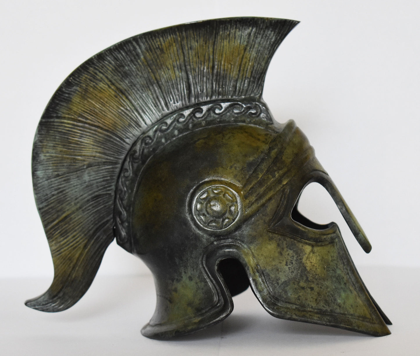 Ancient Greek Spartan Corinthian Helmet - Wave Symbol - Pure Bronze Statue