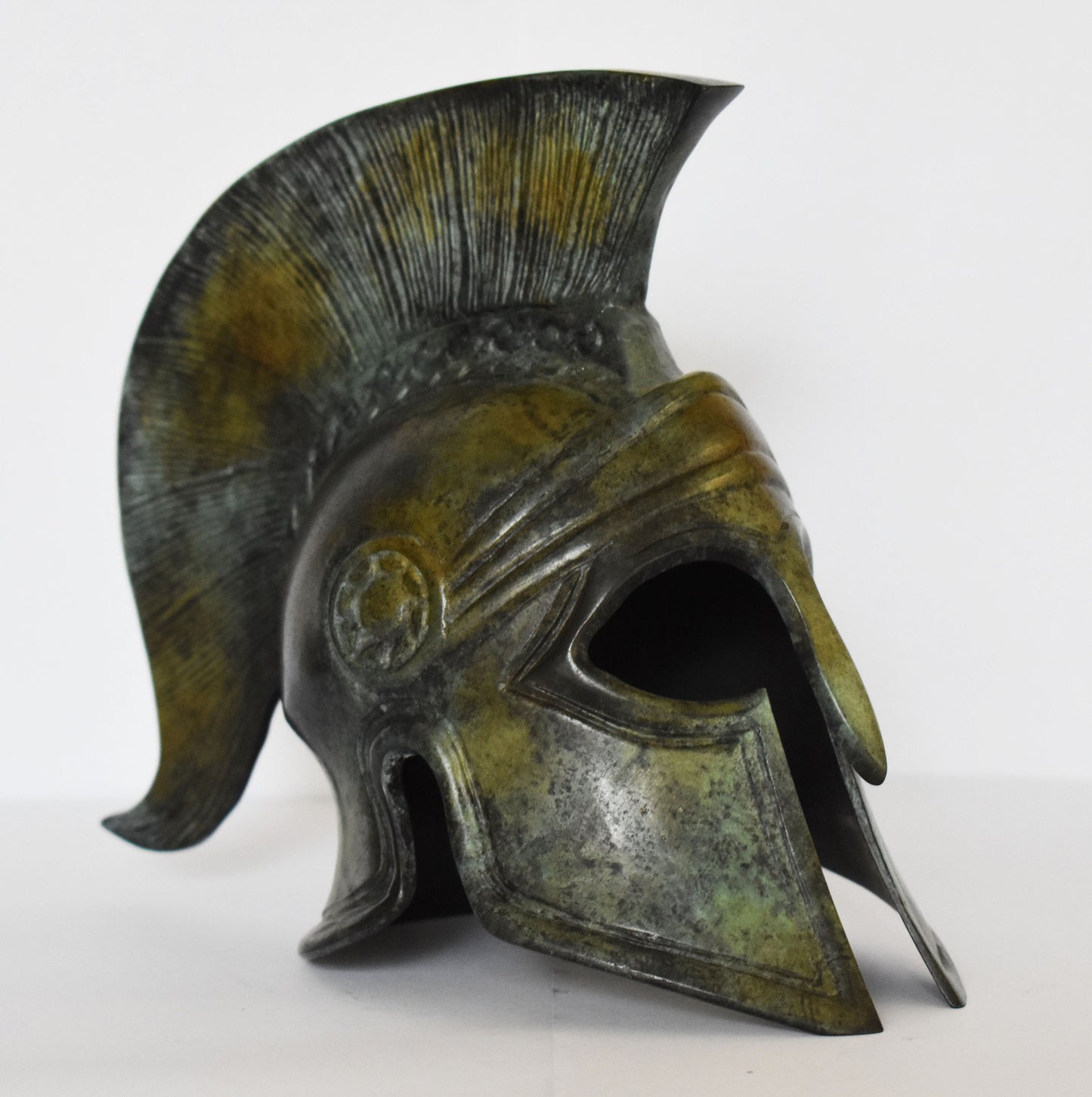 Ancient Greek Spartan Corinthian Helmet - Wave Symbol - Pure Bronze Statue