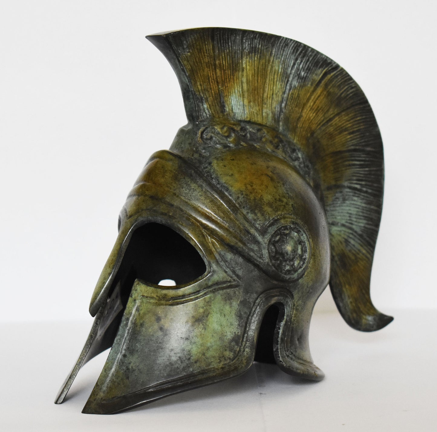Ancient Greek Spartan Corinthian Helmet - Wave Symbol - Pure Bronze Statue