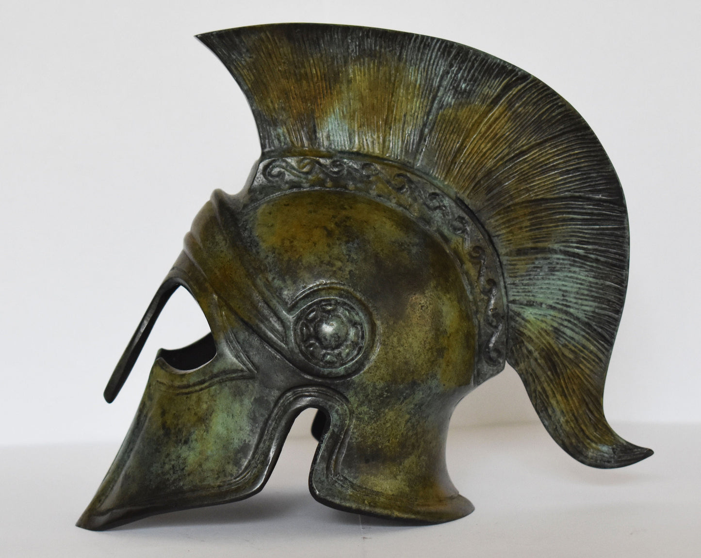 Ancient Greek Spartan Corinthian Helmet - Wave Symbol - Pure Bronze Statue