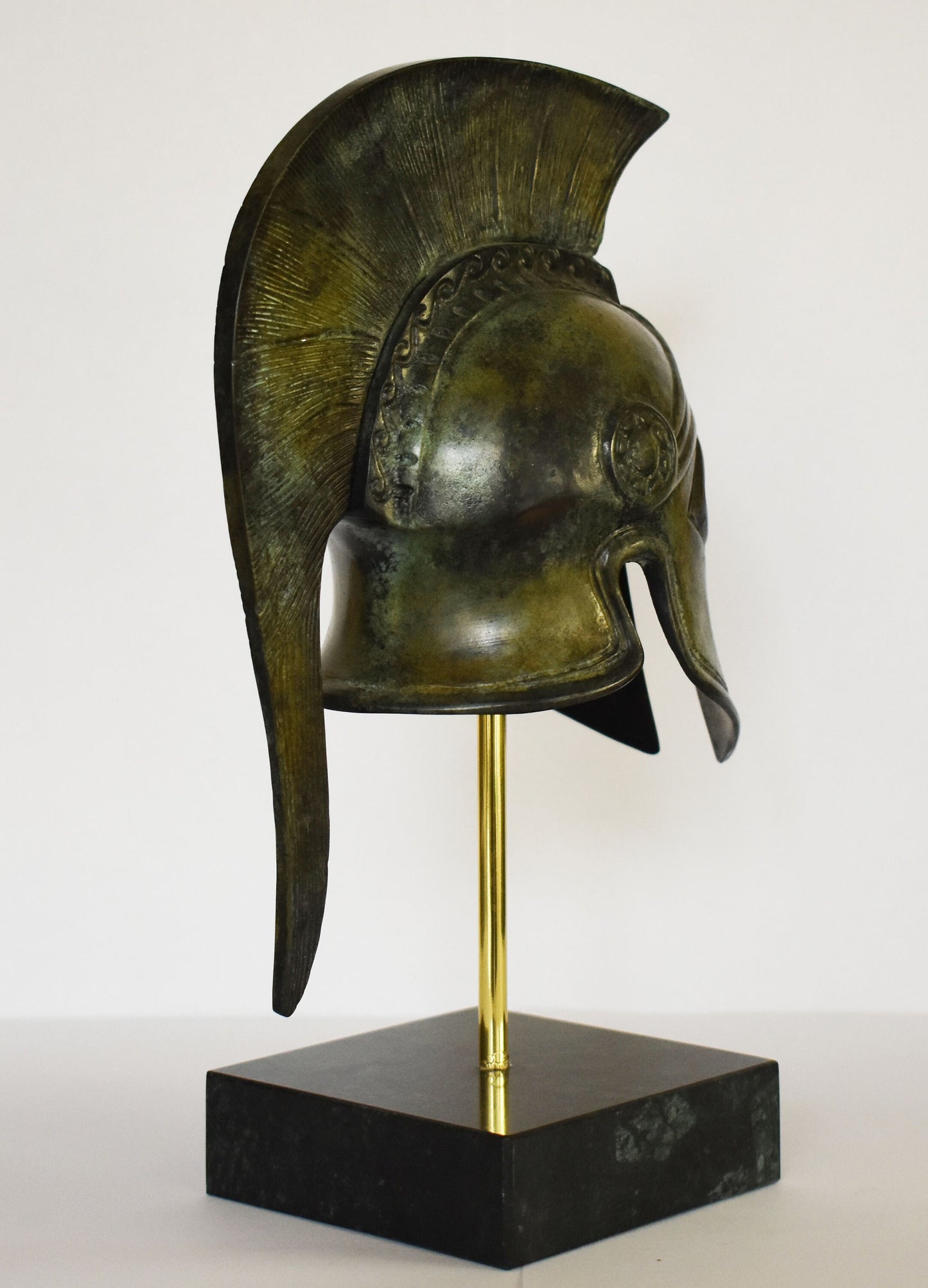 Ancient Greek Spartan Corinthian Helmet - Classic Period - Marble Base - Museum Reproduction - Pure Bronze Statue