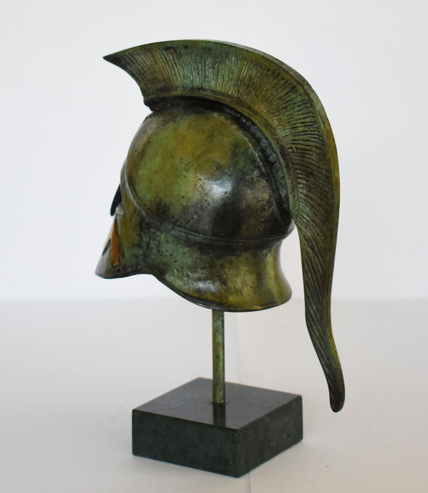 Ancient Greek Spartan Helmet - Λ Symbol - Marble Base - Museum Reproduction - Pure Bronze Statue