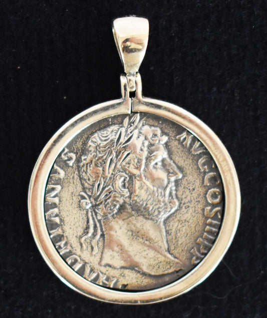 Roman Emperor Hadrian - An Ancient Love Story with Antinous over the Centuries - Britannia Sestertius - Coin Pendant - 925 Sterling Silver
