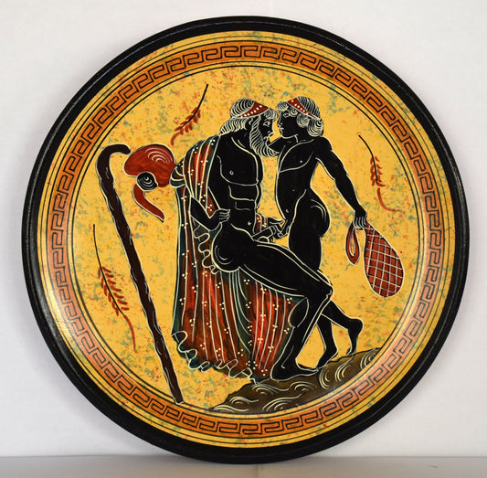 Homoerotic Scene between Two Males of Different Ages - Red Figure Ceramic Plate - Athenian - 500-400 BC - Ashmolean Museum - Replica