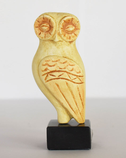 Owl of Wisdom and Intelligence - Small - Symbol of Goddess Athena Minerva - Marble Base - Ancient Greece - Casting Stone Statue