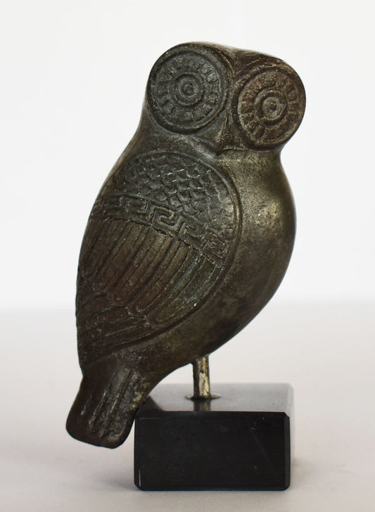Owl of Wisdom and Intelligence - Small - Symbol of Goddess Athena Minerva - Marble Base - Bronze Color Effect - Casting Stone Statue