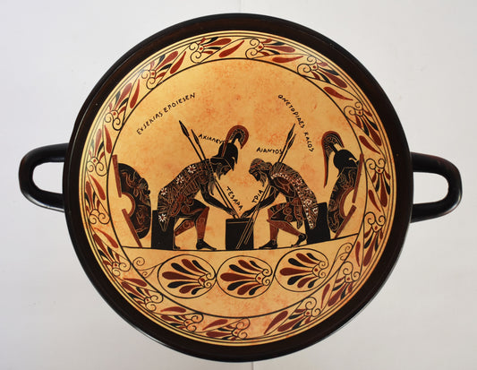 Achilles and Ajax playing dice - Black Figure small Kylix Vase - Exekias Vatican Museum Replica - Trojan War - Homer's Iliad - Ceramic