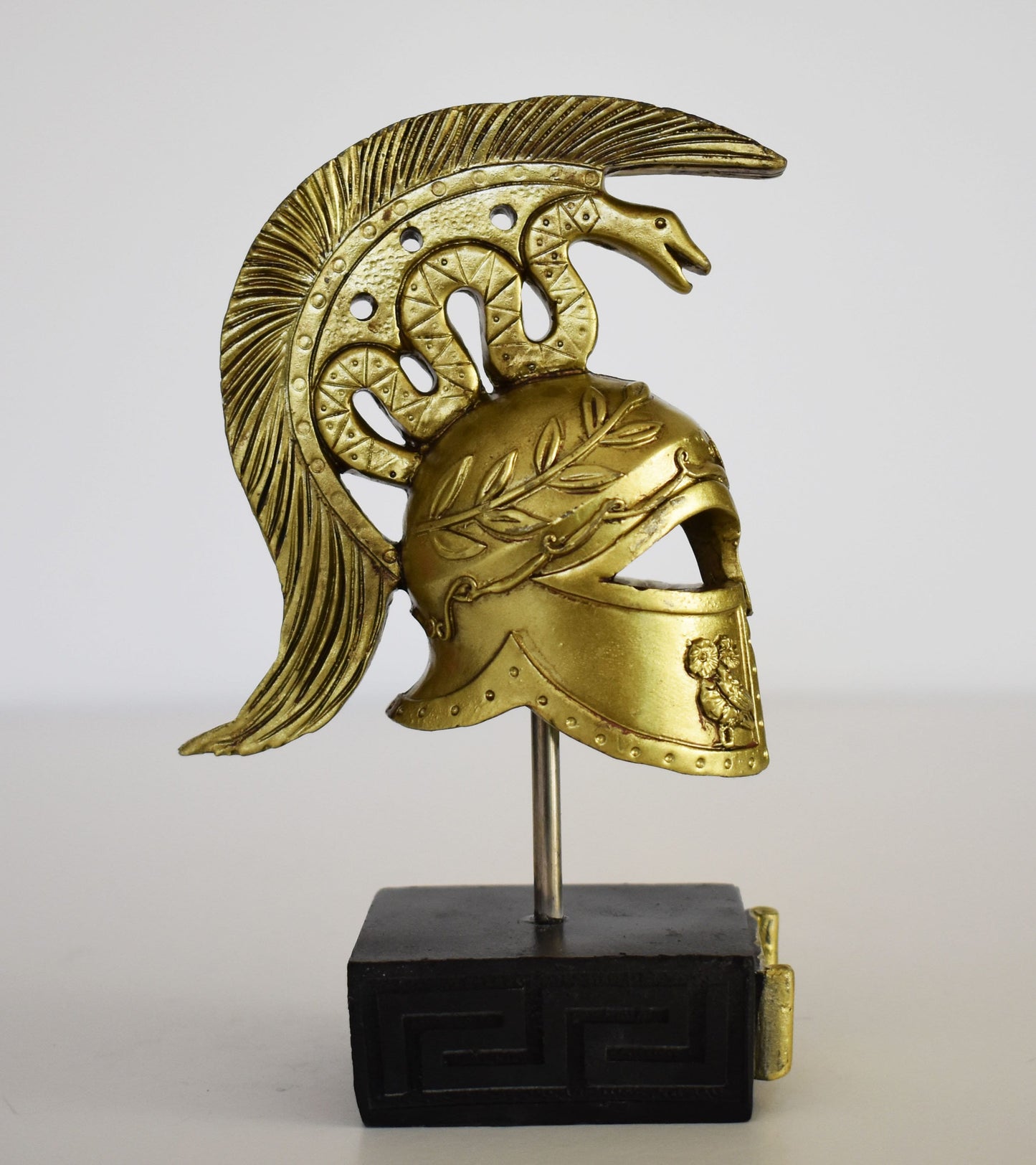 Ancient Greek Spartan Corinthian Helmet -  Physical Battle Protection - Snake Design - Museum Reproduction - Polyresin Statue