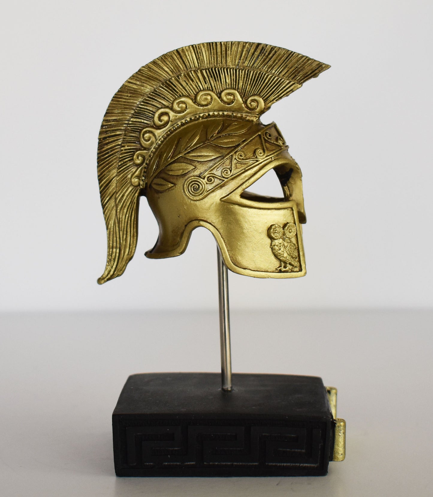 Ancient Greek Spartan Corinthian Helmet -  Physical Battle Protection - Owl of Wisdom Motif - Museum Reproduction - Polyresin Statue