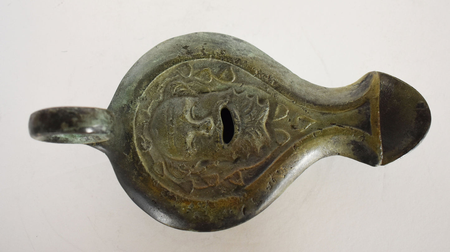 Bronze Oil Lamp - Theater Mask - Athens, Attica - 500 B.C. - Ancient Greek Reproduction - Pure Bronze Sculpture