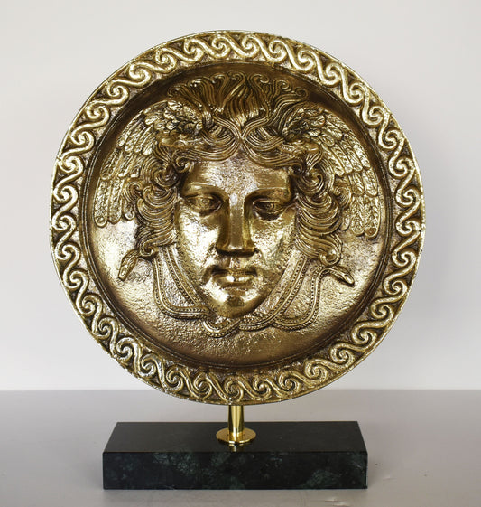 Ancient Greek Medusa Shield - Symbol of Strength and Power - Marble Base - Museum Replica - Pure Bronze Sculpture