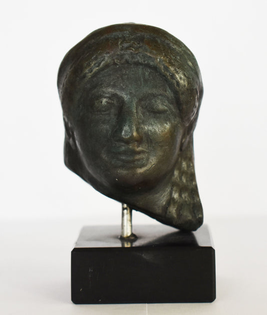 Kore Head - Female Figure, Always of a Young Age - Free-Standing Sculpture of the Ancient Greek Archaic Period - Marble Base - Ceramic