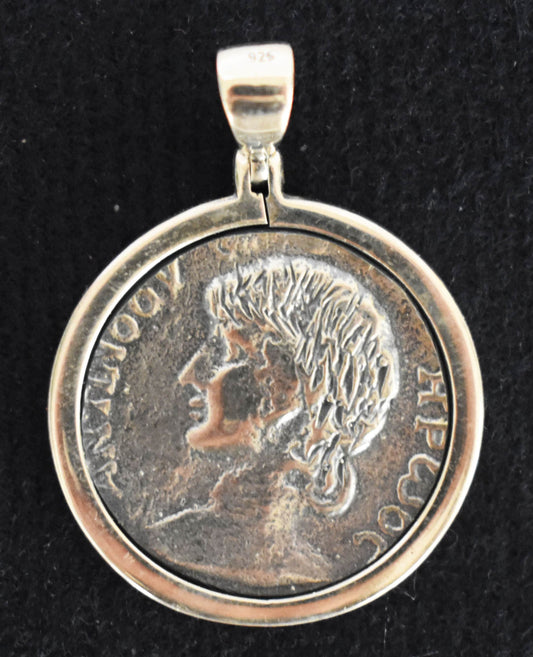 Antinous - An Ancient Love Story with Roman Emperor Hadrian over the Centuries - Coin Pendant - 925 Sterling Silver