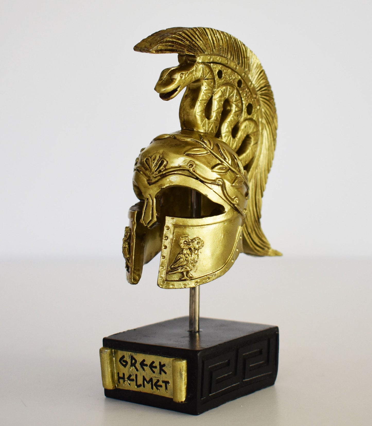 Ancient Greek Spartan Corinthian Helmet - Physical Battle Protection - Snake Design - Museum Reproduction - Polyresin Statue