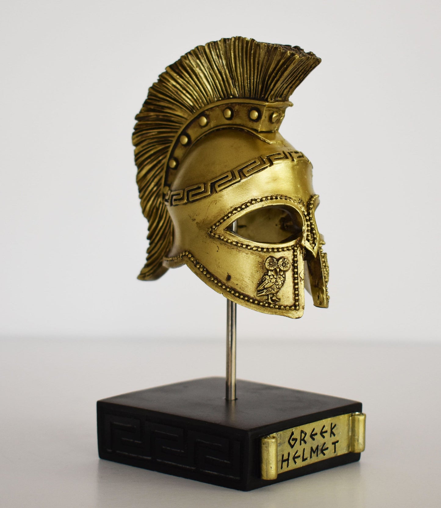 Ancient Greek Spartan Corinthian Helmet -  Physical Battle Protection - Meander Motif - Museum Reproduction - Polyresin Statue