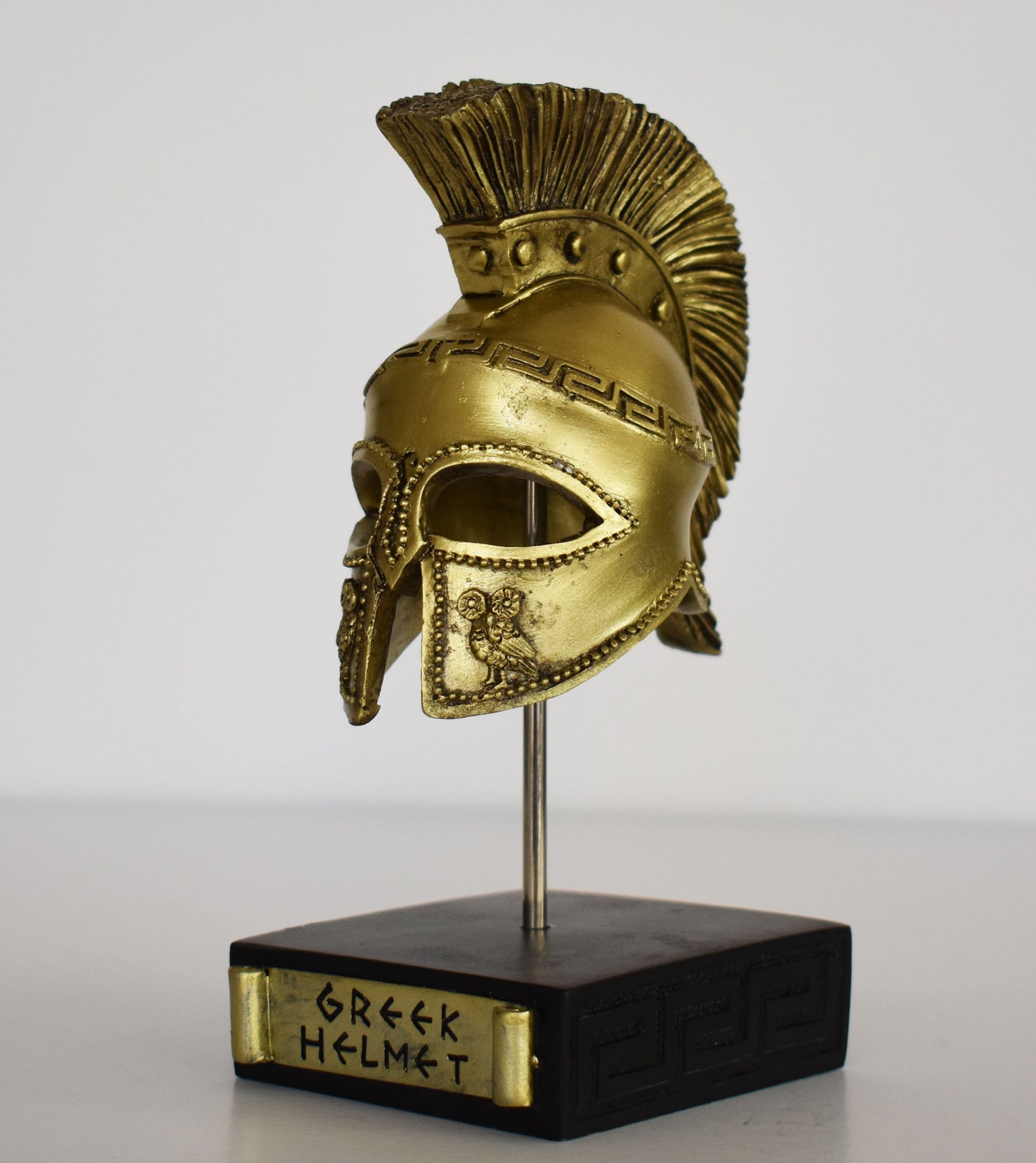 Ancient Greek Spartan Corinthian Helmet -  Physical Battle Protection - Meander Motif - Museum Reproduction - Polyresin Statue