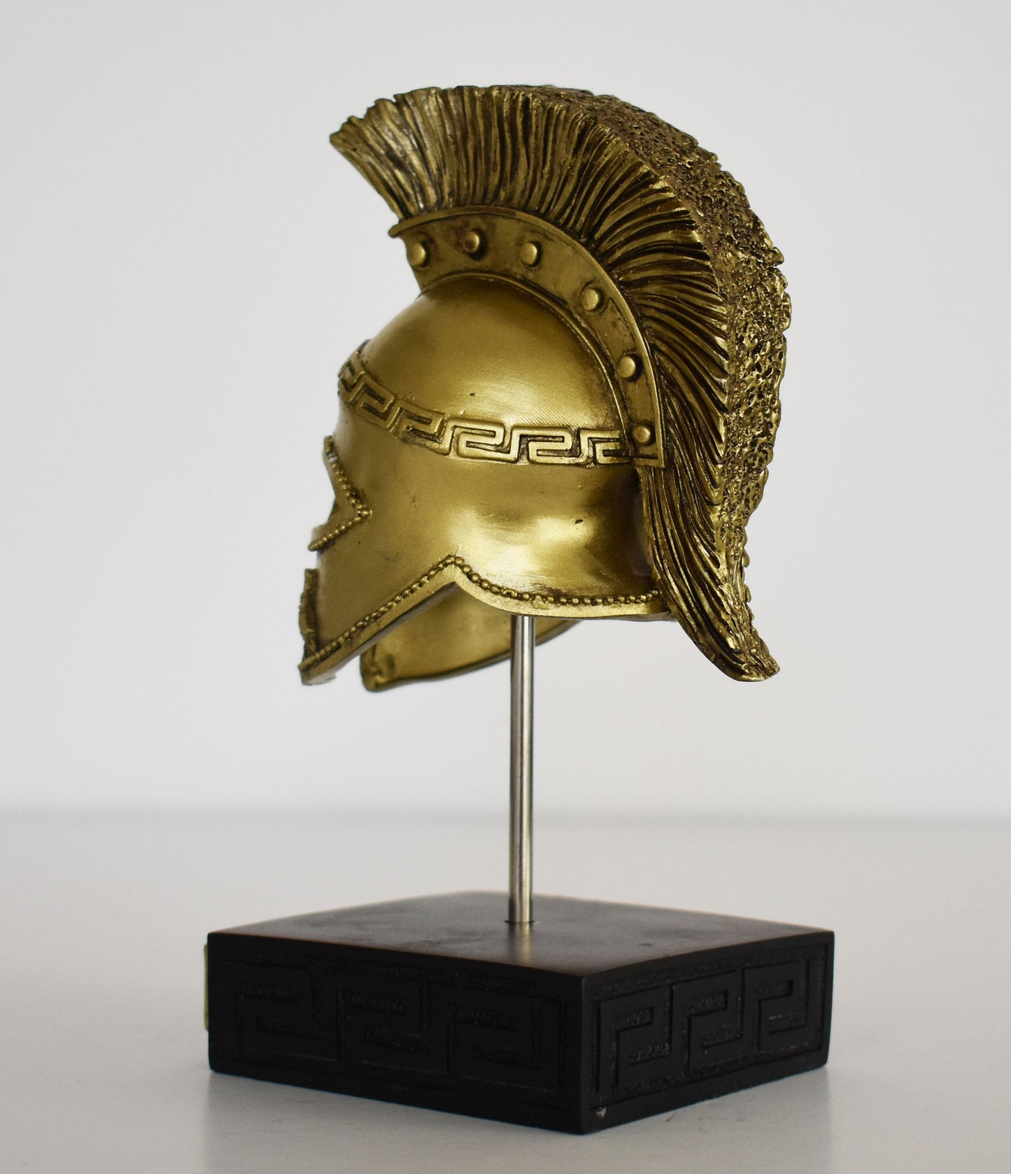 Ancient Greek Spartan Corinthian Helmet -  Physical Battle Protection - Meander Motif - Museum Reproduction - Polyresin Statue