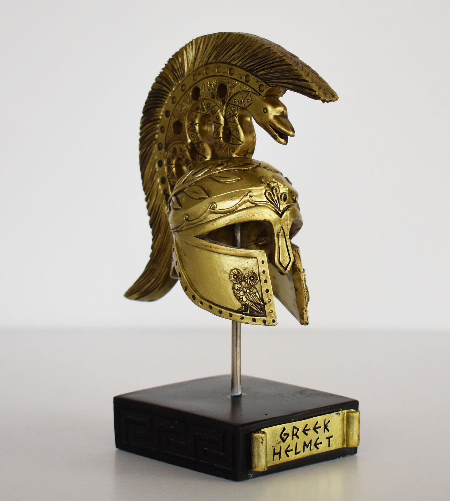 Ancient Greek Spartan Corinthian Helmet - Goddess Athena Symbol - Physical Battle Protection - Museum Reproduction - Polyresin Statue