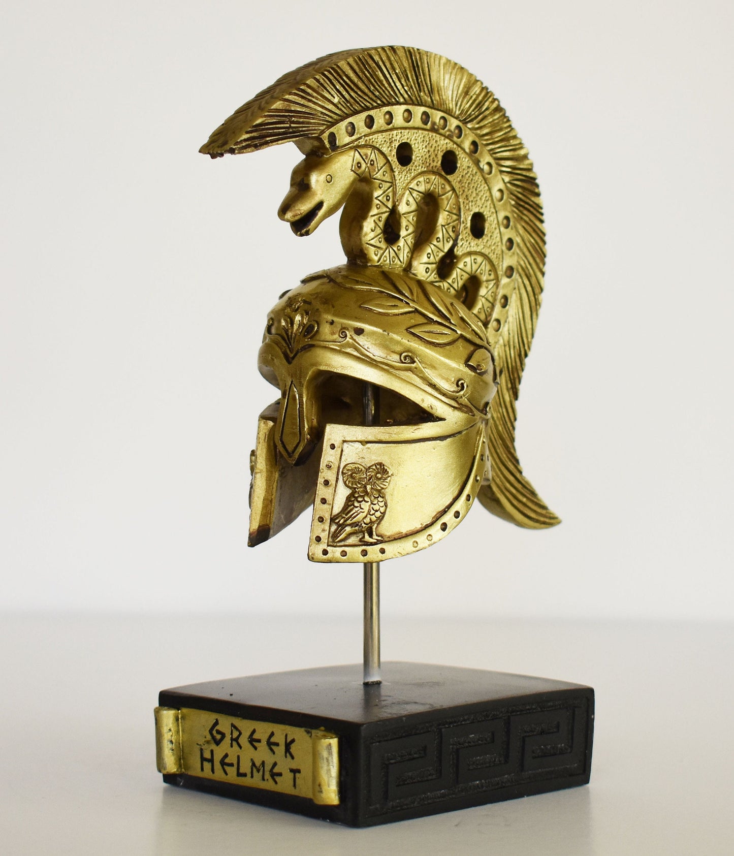 Ancient Greek Spartan Corinthian Helmet - Goddess Athena Symbol - Physical Battle Protection - Museum Reproduction - Polyresin Statue