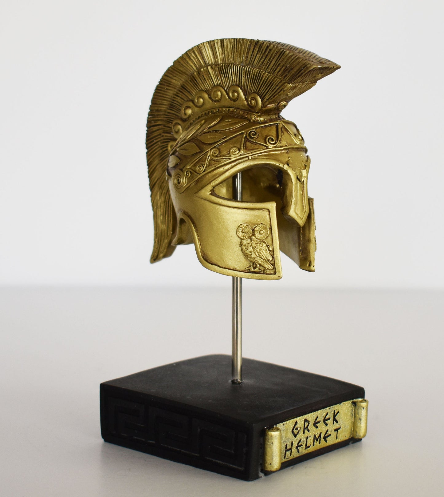 Ancient Greek Spartan Corinthian Helmet -  Physical Battle Protection - Owl of Wisdom Motif - Museum Reproduction - Polyresin Statue