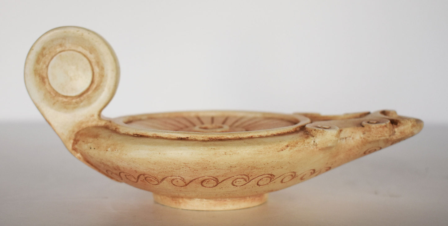 Oil Lamp - Floral and Eternity Design - Museum Reproduction - Ceramic Artifact