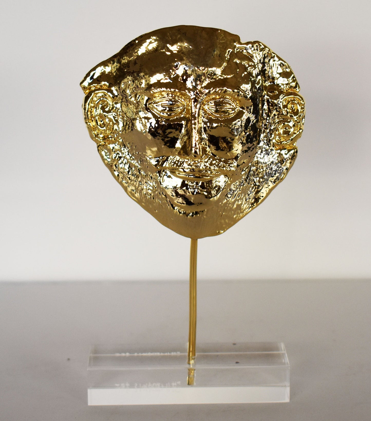 Mask of Agamemnon - Mycenaean King Funeral Mask Replica - Plexiglass Base - Pure Bronze Sculpture