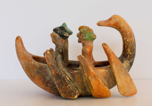 Clay Boat Model with Four Rowers - Cyprus - ca 700 BC - Museum Reproduction - Ceramic Artifact