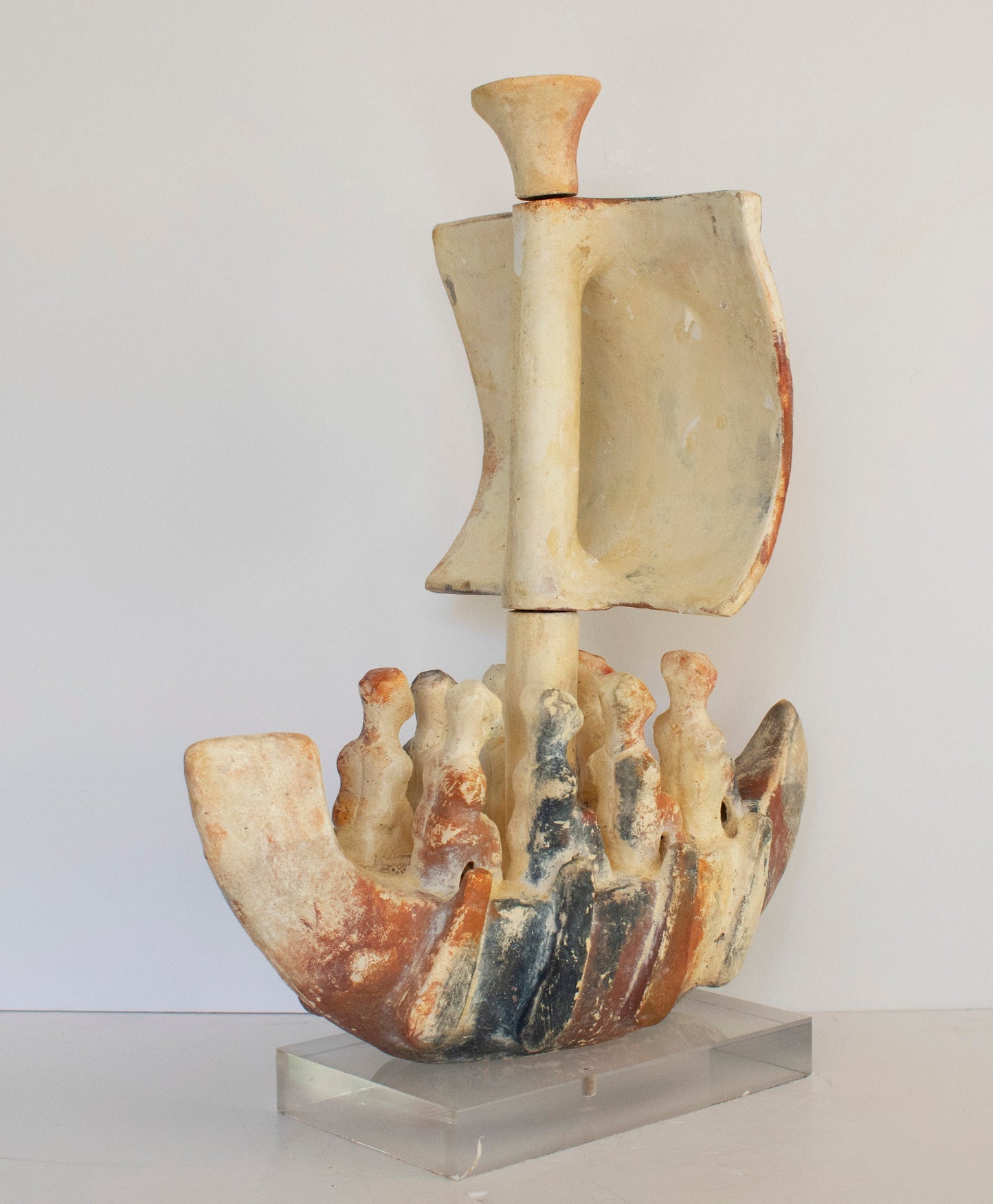 Ancient Greek Cycladic Ship with eight Rowers - Maritime Network - Travel across the Seas - Ceramic Artifact